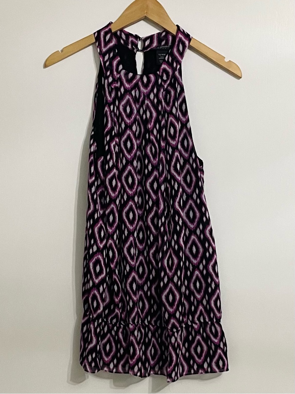 Lane Bryant Black and Pink Ikat Print Sleeveless Tunic